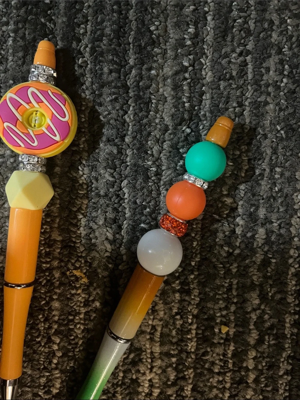 Decorative Bead-Topped Ballpoint Pen Set - Orange, Green, White Sweet Treats 01